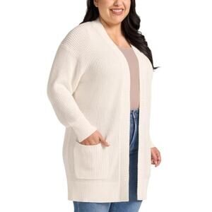 Max & Mia Women’s Open Front Cotton Cardigan Sweater, Ivory, Size XX-Large